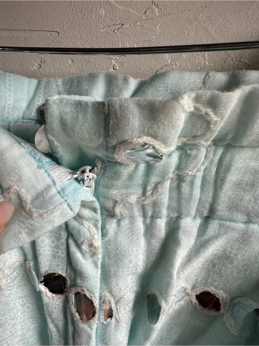 Juliet Dunn London‎ Aqua Mirror Embellished Shorts Boho Resort Luxe Beach Sz M